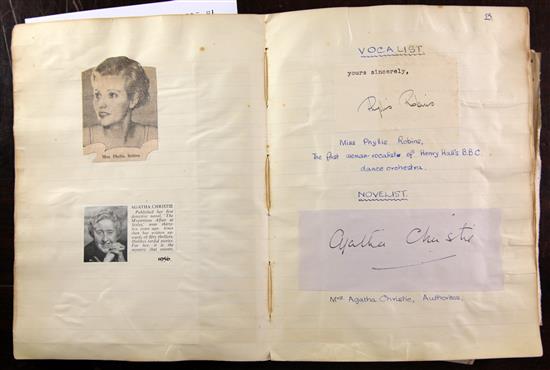 An autograph album, inc Agatha Christie, Churchill, etc.